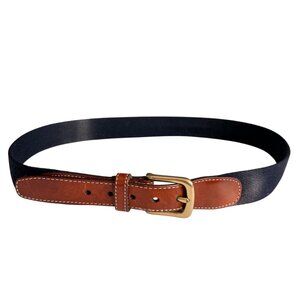 Lands' End Women's Surcingle Belt Sz 34 Black Brown Leather Gold Tone Buckle